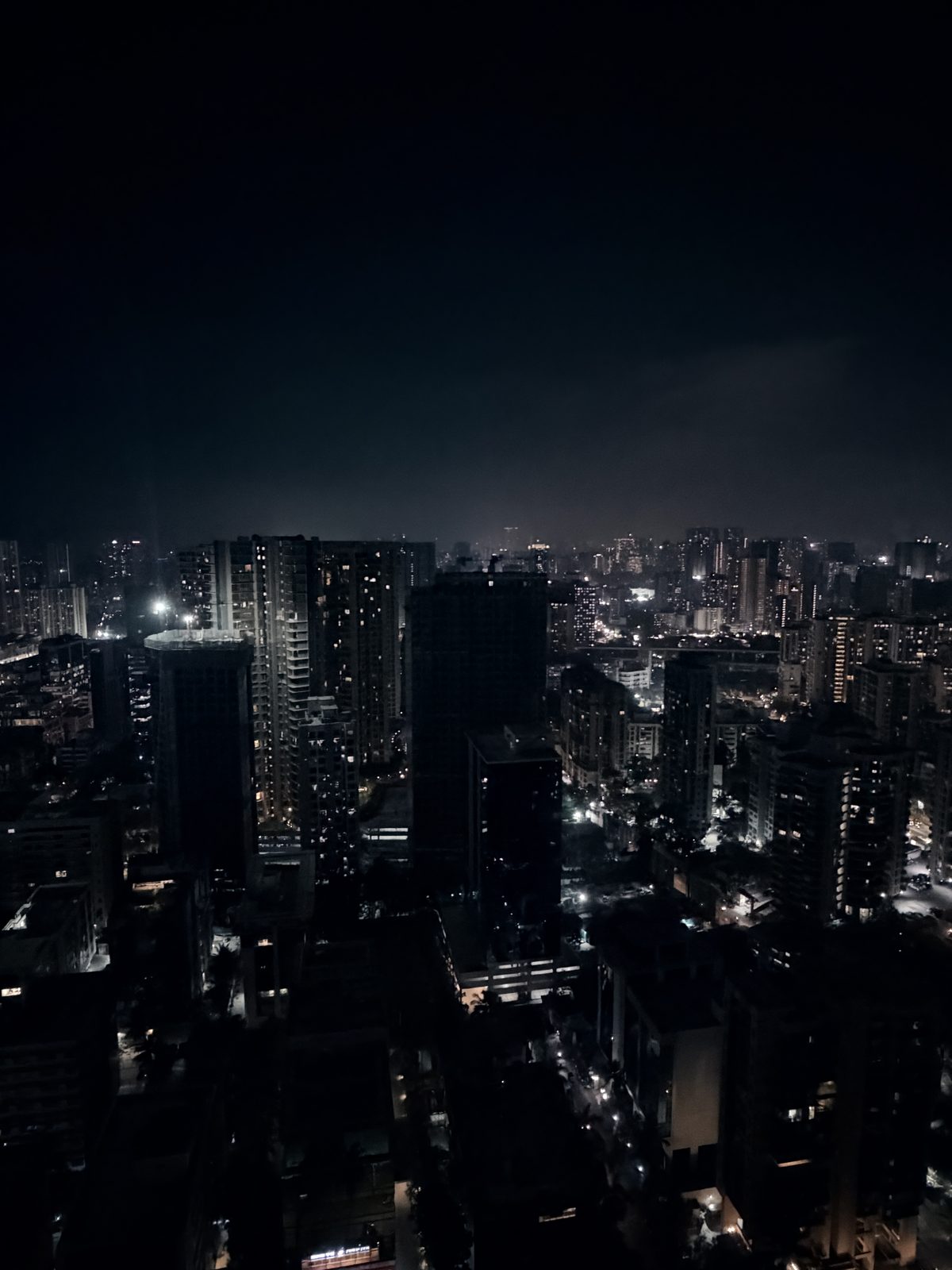 A city skyline at night