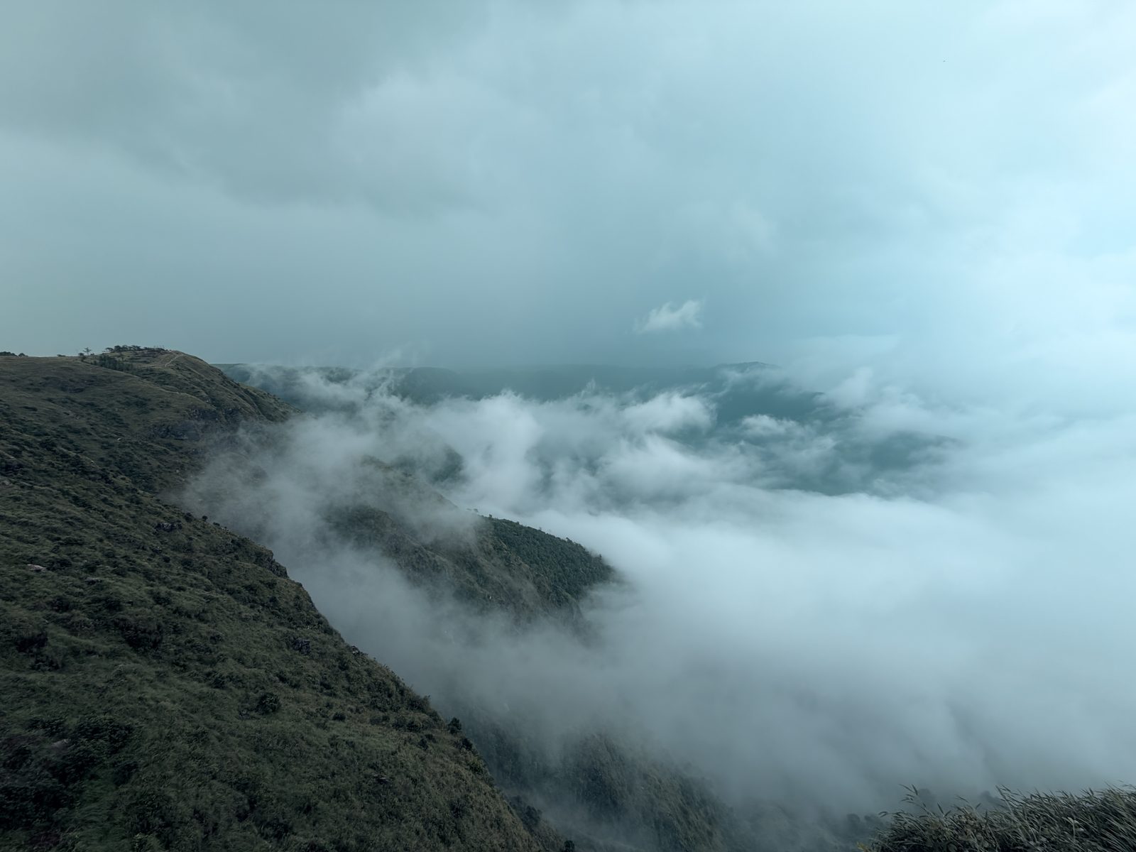 A misty mountain ridge